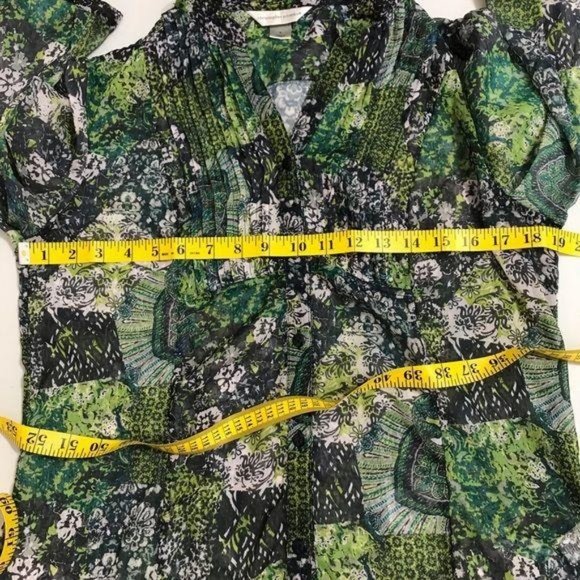 Christopher & Banks Green Small Floral Sheer Top - Picture 5 of 9